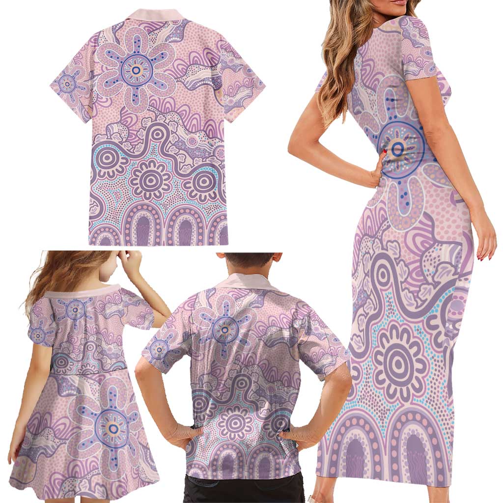 Aboriginal-Islanders NAIDOC Week Family Matching Short Sleeve Bodycon Dress and Hawaiian Shirt River and land aboriginal art