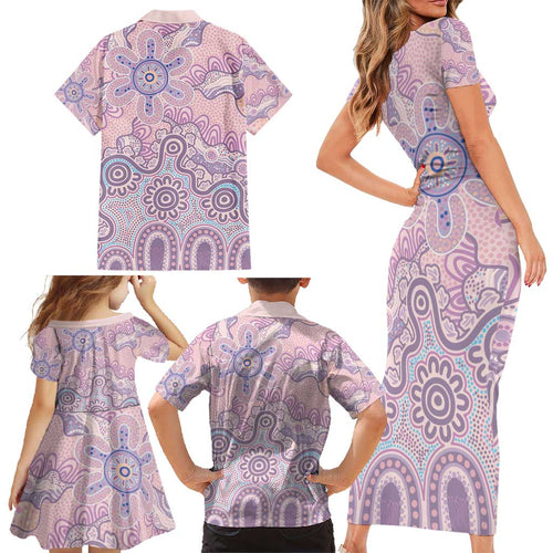 Aboriginal-Islanders NAIDOC Week Family Matching Short Sleeve Bodycon Dress and Hawaiian Shirt River and land aboriginal art