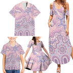 Aboriginal-Islanders NAIDOC Week Family Matching Summer Maxi Dress and Hawaiian Shirt River and land aboriginal art