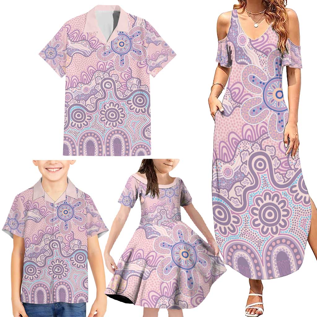 Aboriginal-Islanders NAIDOC Week Family Matching Summer Maxi Dress and Hawaiian Shirt River and land aboriginal art
