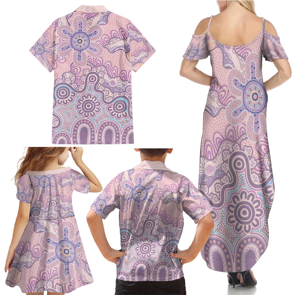 Aboriginal-Islanders NAIDOC Week Family Matching Summer Maxi Dress and Hawaiian Shirt River and land aboriginal art