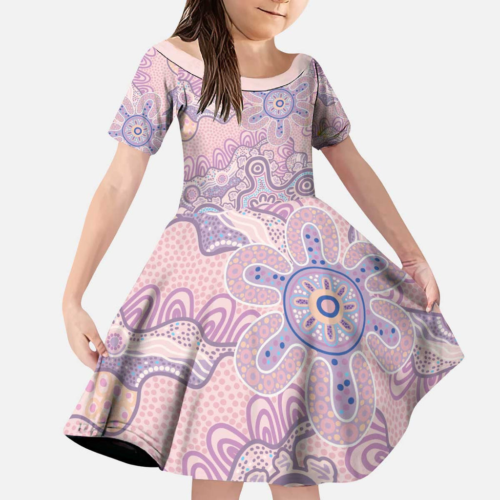 Aboriginal-Islanders NAIDOC Week Kid Short Sleeve Dress River and land aboriginal art