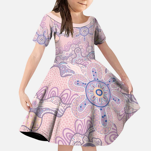 Aboriginal-Islanders NAIDOC Week Kid Short Sleeve Dress River and land aboriginal art