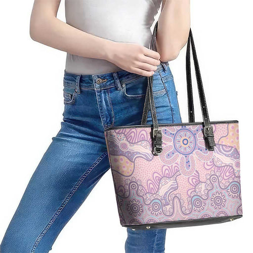 Aboriginal-Islanders NAIDOC Week Leather Tote Bag River and land aboriginal art