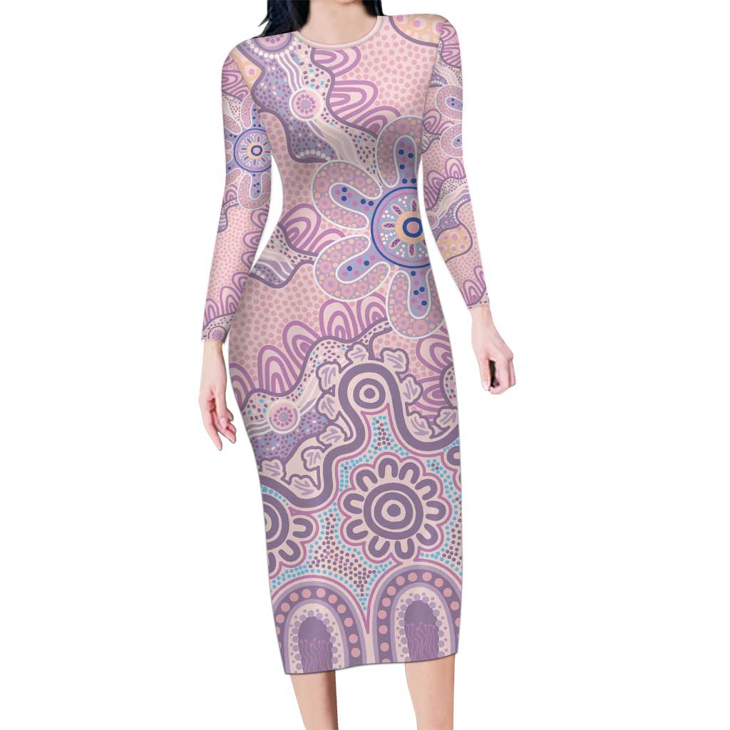Aboriginal-Islanders NAIDOC Week Long Sleeve Bodycon Dress River and land aboriginal art