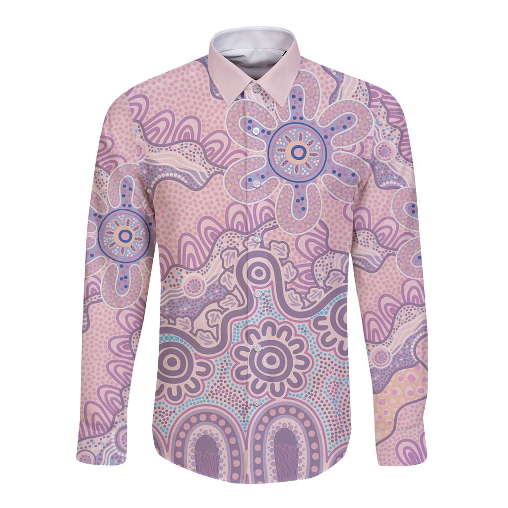 Aboriginal-Islanders NAIDOC Week Long Sleeve Button Shirt River and land aboriginal art