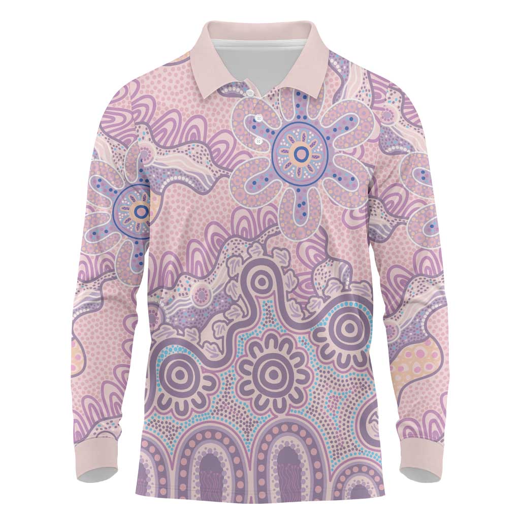 Aboriginal-Islanders NAIDOC Week Long Sleeve Polo Shirt River and land aboriginal art