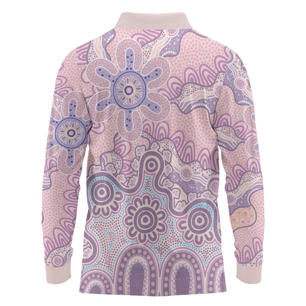 Aboriginal-Islanders NAIDOC Week Long Sleeve Polo Shirt River and land aboriginal art