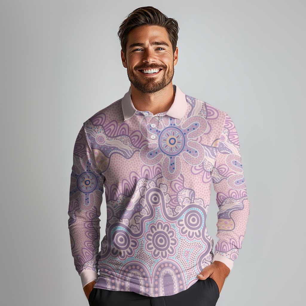 Aboriginal-Islanders NAIDOC Week Long Sleeve Polo Shirt River and land aboriginal art