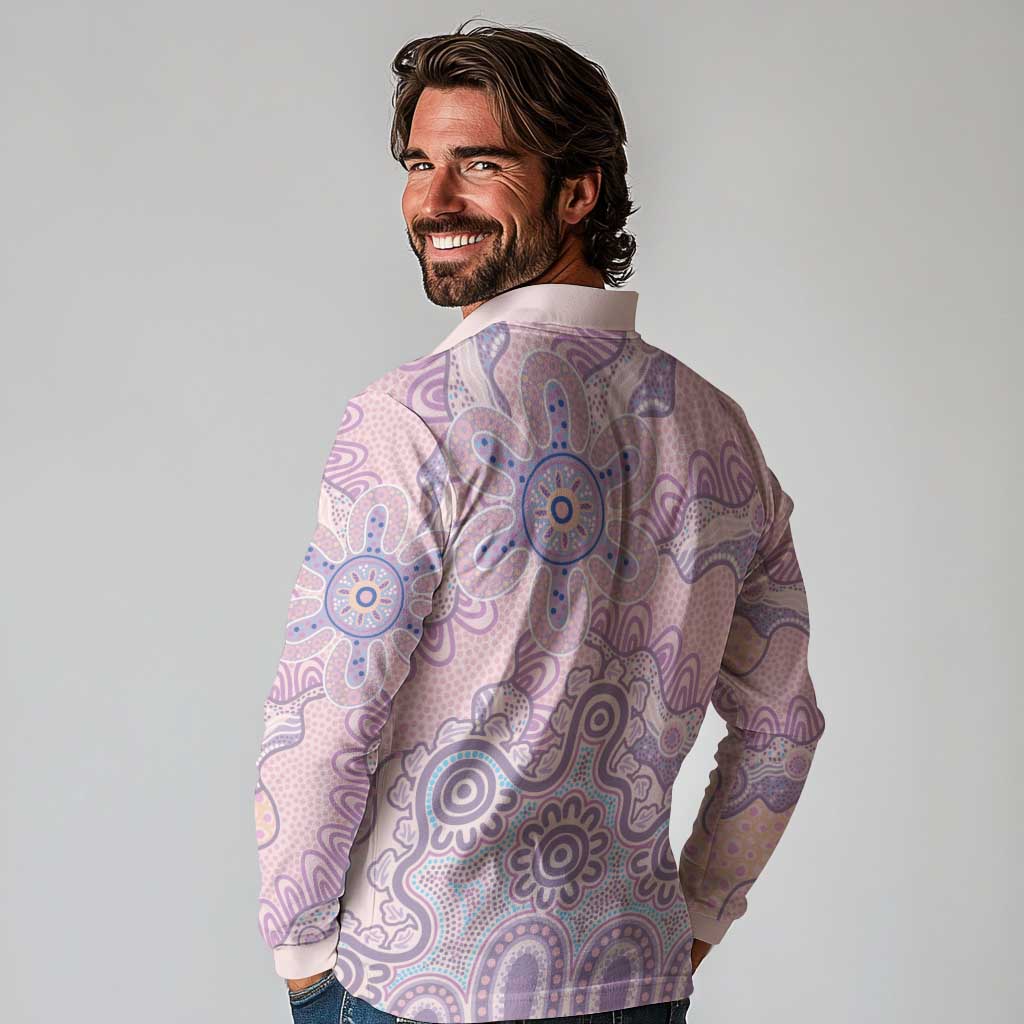 Aboriginal-Islanders NAIDOC Week Long Sleeve Polo Shirt River and land aboriginal art