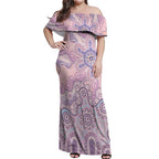 Aboriginal-Islanders NAIDOC Week Off Shoulder Maxi Dress River and land aboriginal art