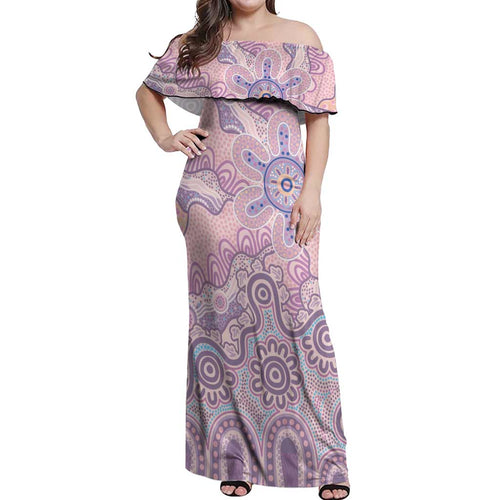 Aboriginal-Islanders NAIDOC Week Off Shoulder Maxi Dress River and land aboriginal art