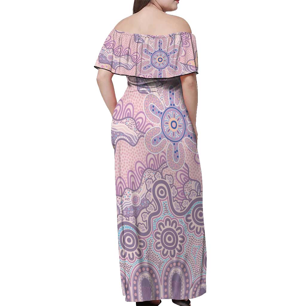Aboriginal-Islanders NAIDOC Week Off Shoulder Maxi Dress River and land aboriginal art