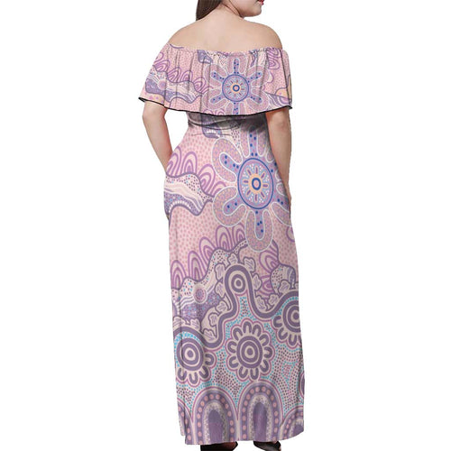 Aboriginal-Islanders NAIDOC Week Off Shoulder Maxi Dress River and land aboriginal art
