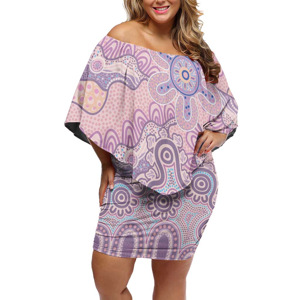 Aboriginal-Islanders NAIDOC Week Off Shoulder Short Dress River and land aboriginal art