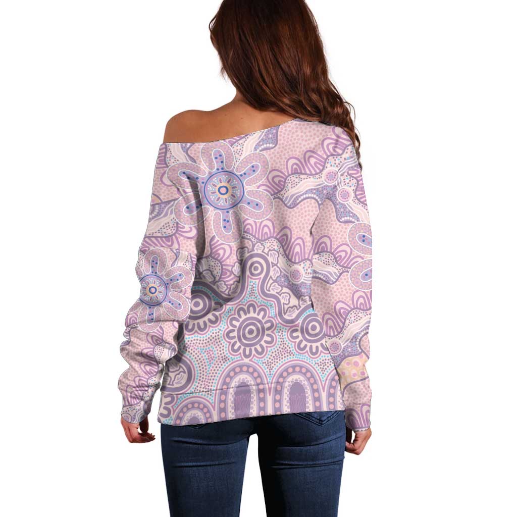 Aboriginal-Islanders NAIDOC Week Off Shoulder Sweater River and land aboriginal art