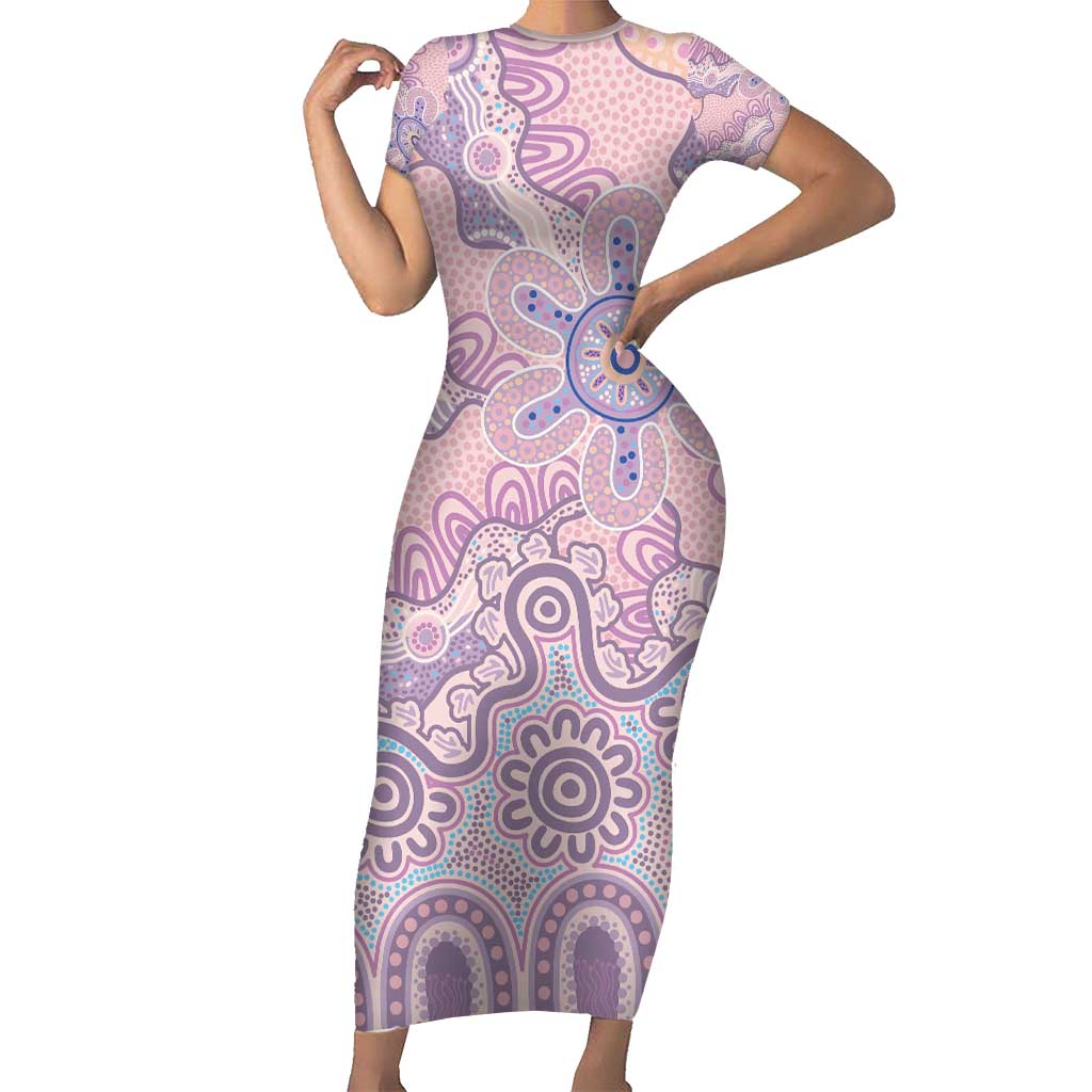 Aboriginal-Islanders NAIDOC Week Short Sleeve Bodycon Dress River and land aboriginal art