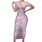Aboriginal-Islanders NAIDOC Week Short Sleeve Bodycon Dress River and land aboriginal art