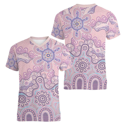 Aboriginal-Islanders NAIDOC Week Women V-Neck T-Shirt River and land aboriginal art