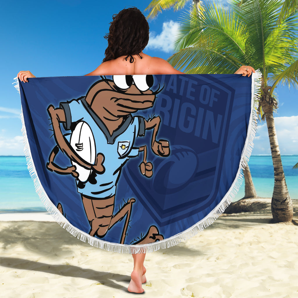 Custom New South Wales Rugby Beach Blanket Blues Cockroach Origin Sporty