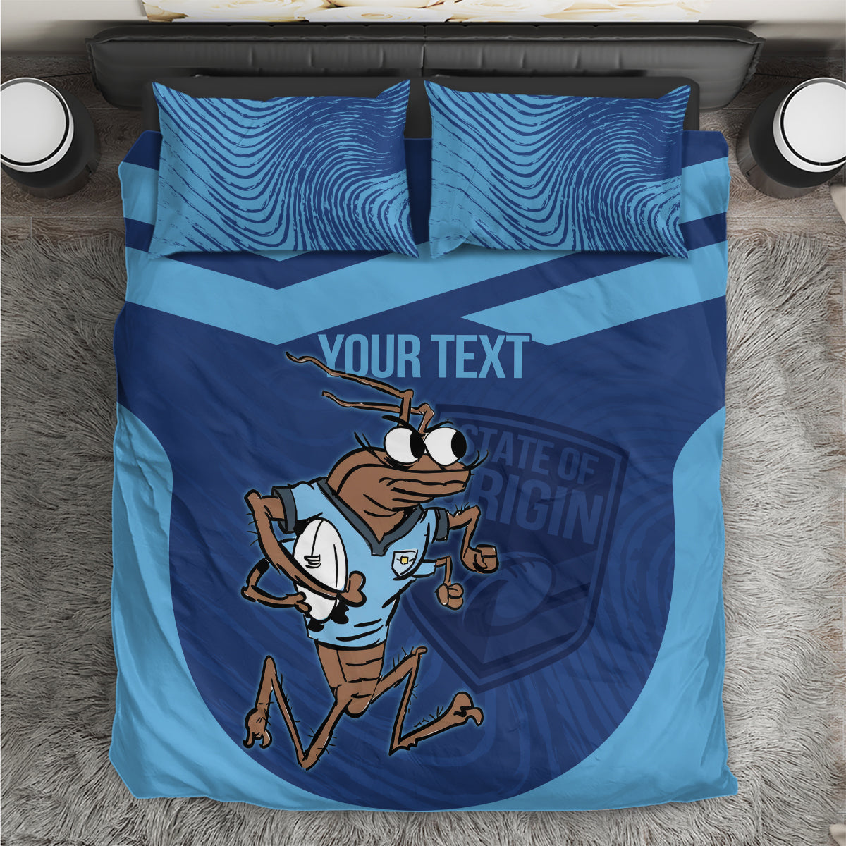 Custom New South Wales Rugby Bedding Set Blues Cockroach Origin Sporty