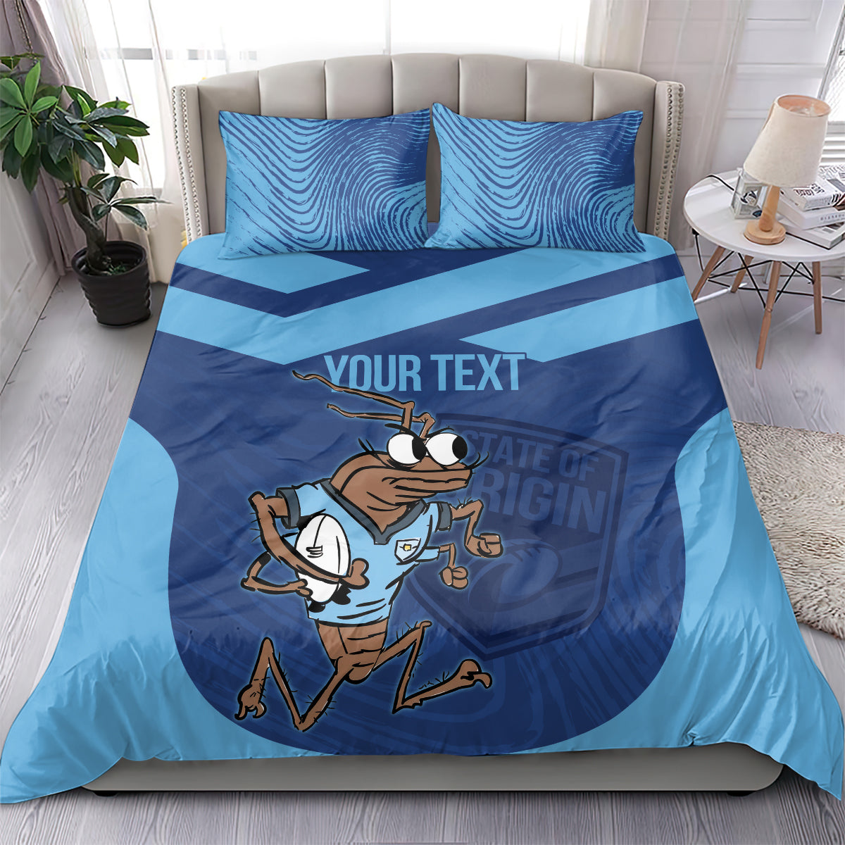 Custom New South Wales Rugby Bedding Set Blues Cockroach Origin Sporty