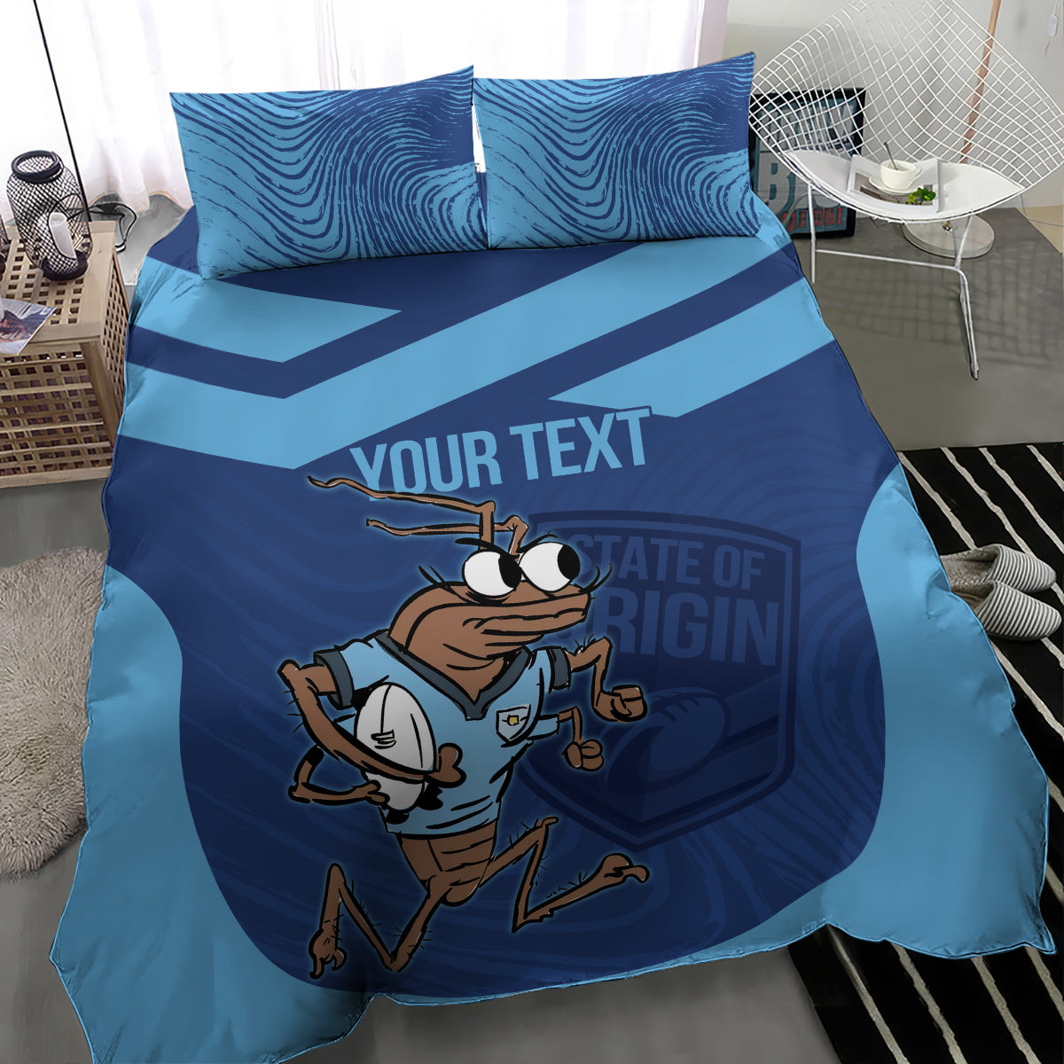Custom New South Wales Rugby Bedding Set Blues Cockroach Origin Sporty