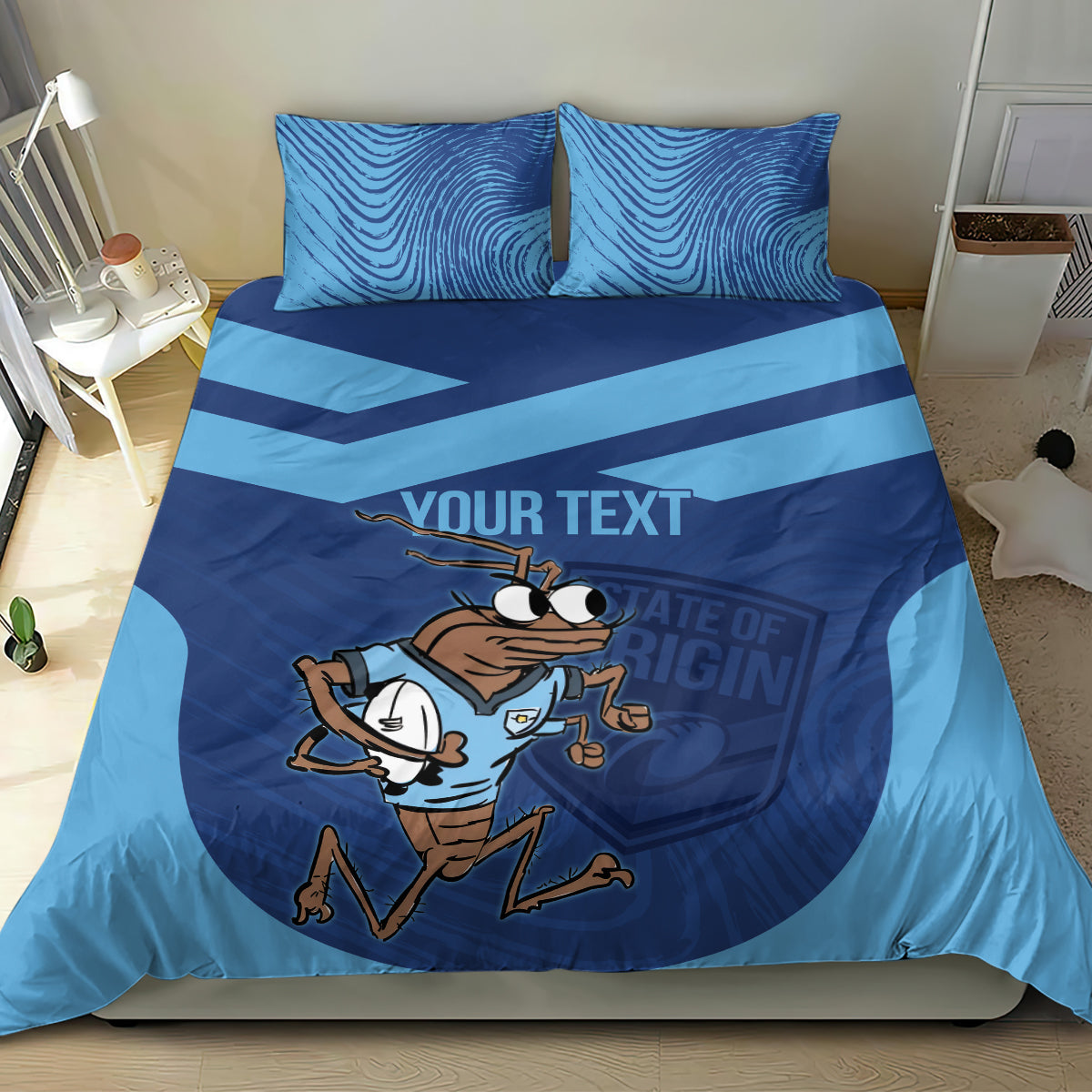 Custom New South Wales Rugby Bedding Set Blues Cockroach Origin Sporty