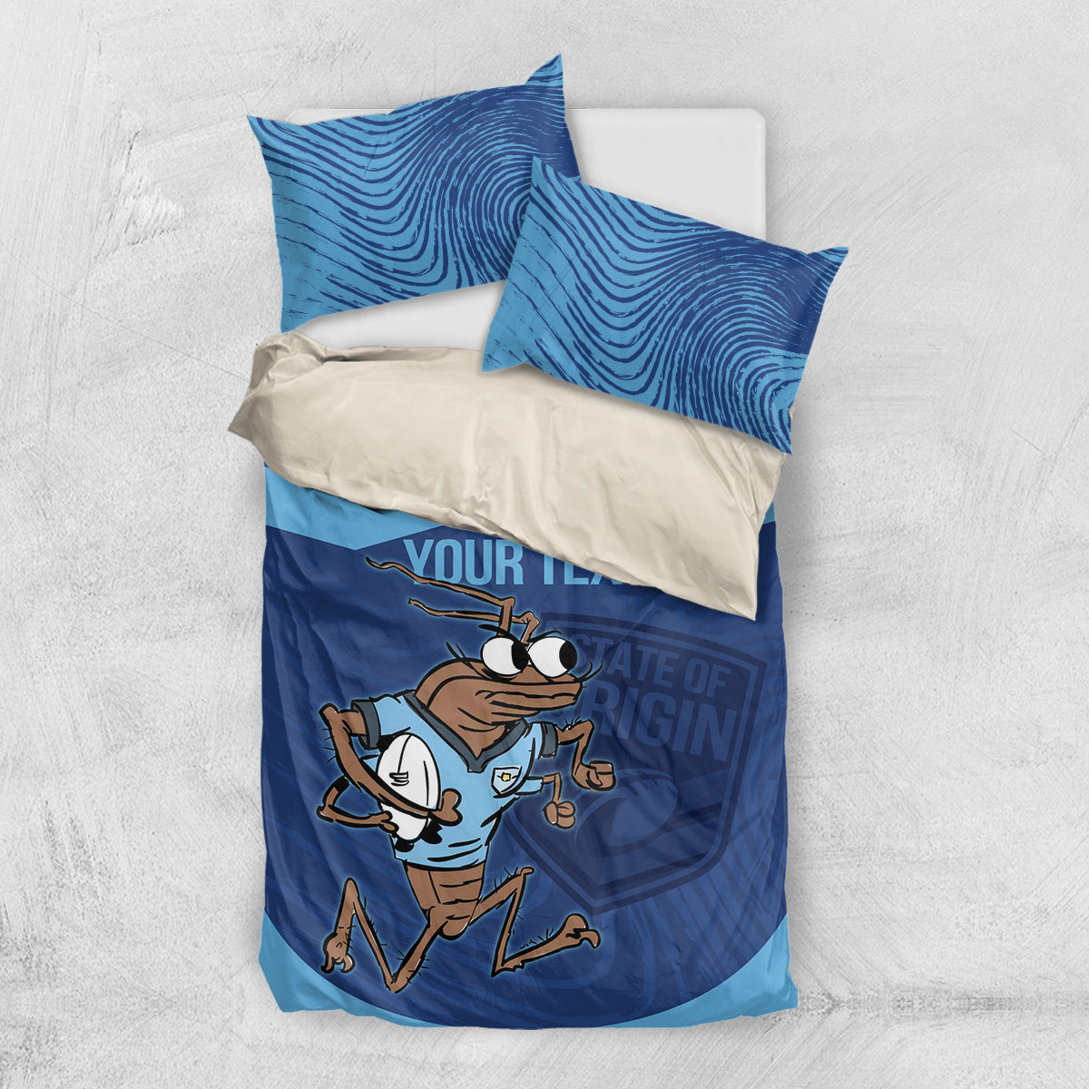 Custom New South Wales Rugby Bedding Set Blues Cockroach Origin Sporty