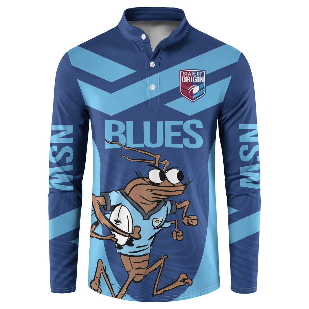 Custom New South Wales Rugby Button Sweatshirt Blues Cockroach Origin Sporty