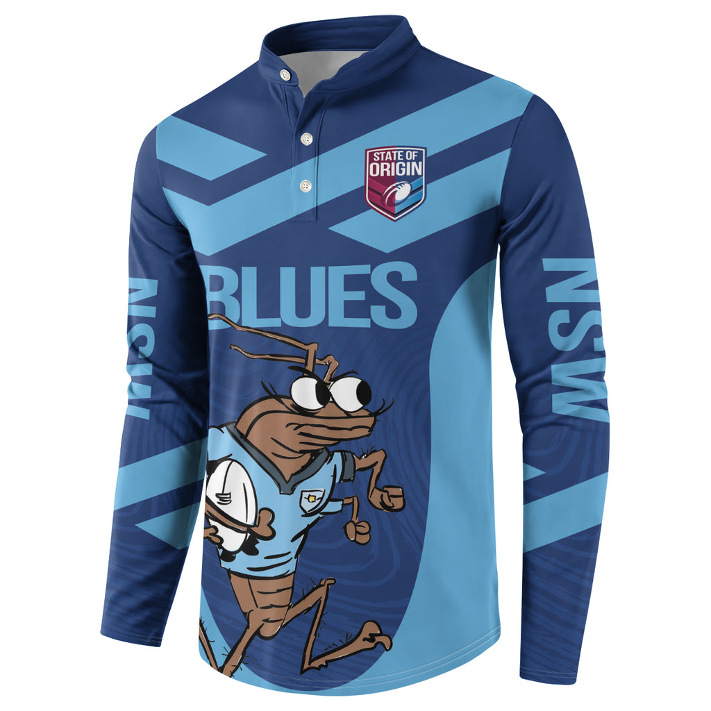 Custom New South Wales Rugby Button Sweatshirt Blues Cockroach Origin Sporty