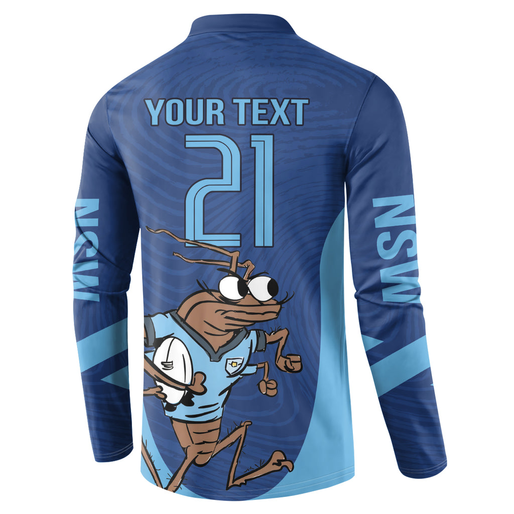 Custom New South Wales Rugby Button Sweatshirt Blues Cockroach Origin Sporty
