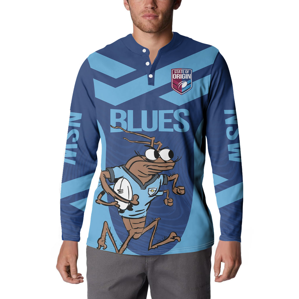 Custom New South Wales Rugby Button Sweatshirt Blues Cockroach Origin Sporty