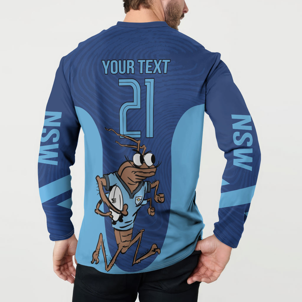 Custom New South Wales Rugby Button Sweatshirt Blues Cockroach Origin Sporty