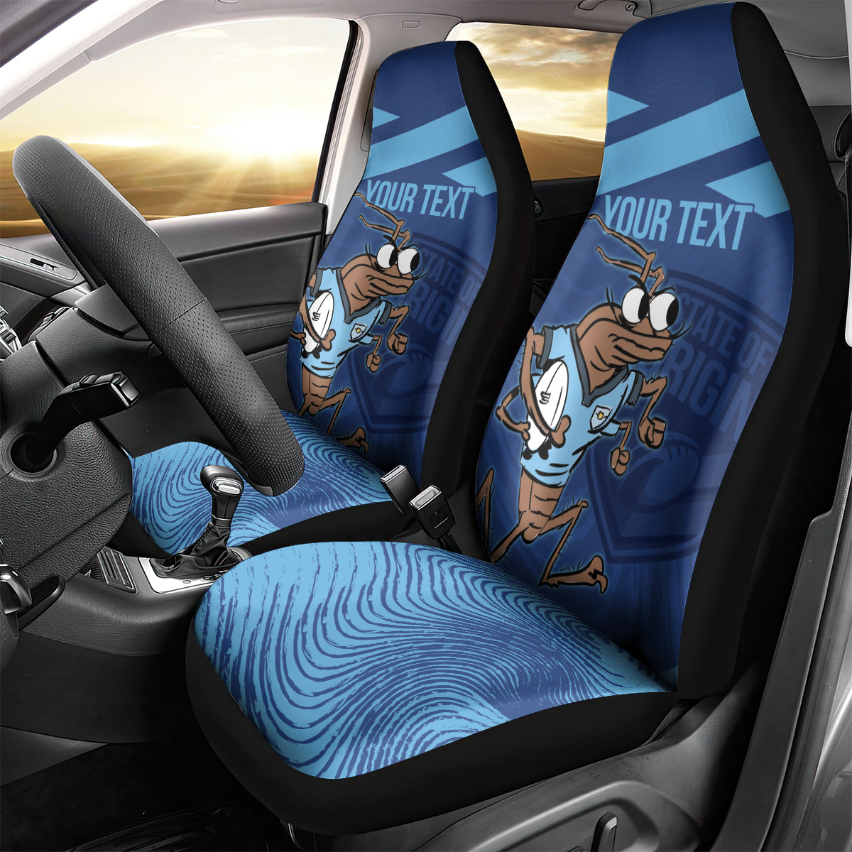 Custom New South Wales Rugby Car Seat Cover Blues Cockroach Origin Sporty