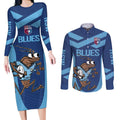 Custom New South Wales Rugby Couples Matching Long Sleeve Bodycon Dress and Long Sleeve Button Shirt Blues Cockroach Origin Sporty