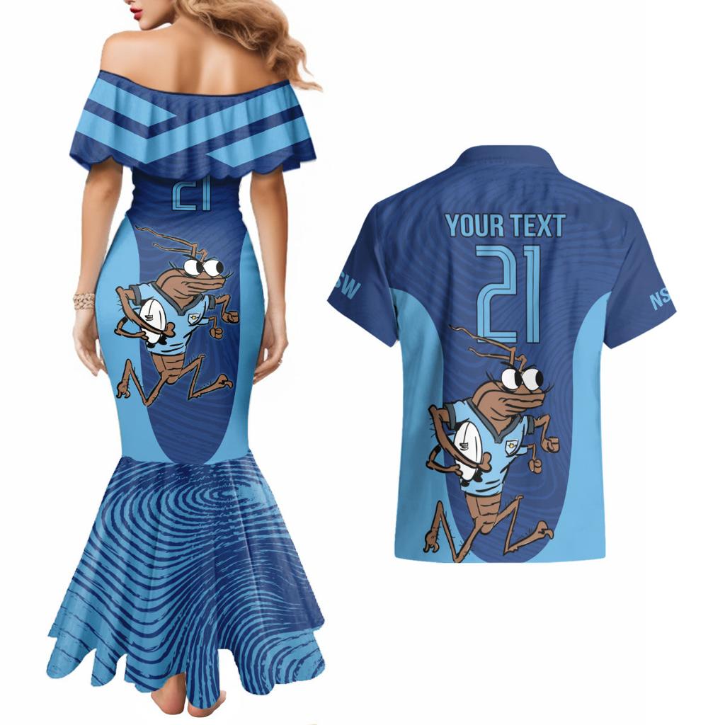 Custom New South Wales Rugby Couples Matching Mermaid Dress and Hawaiian Shirt Blues Cockroach Origin Sporty