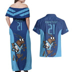 Custom New South Wales Rugby Couples Matching Off Shoulder Maxi Dress and Hawaiian Shirt Blues Cockroach Origin Sporty