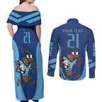 Custom New South Wales Rugby Couples Matching Off Shoulder Maxi Dress and Long Sleeve Button Shirt Blues Cockroach Origin Sporty