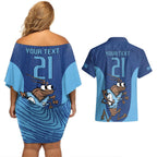 Custom New South Wales Rugby Couples Matching Off Shoulder Short Dress and Hawaiian Shirt Blues Cockroach Origin Sporty
