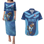 Custom New South Wales Rugby Couples Matching Puletasi and Hawaiian Shirt Blues Cockroach Origin Sporty