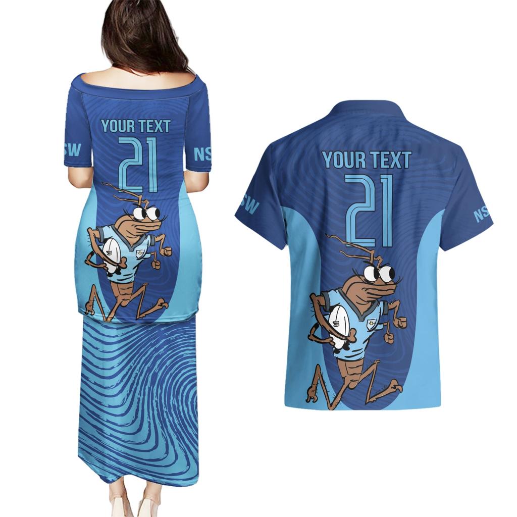 Custom New South Wales Rugby Couples Matching Puletasi and Hawaiian Shirt Blues Cockroach Origin Sporty