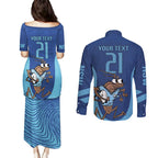 Custom New South Wales Rugby Couples Matching Puletasi and Long Sleeve Button Shirt Blues Cockroach Origin Sporty