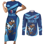 Custom New South Wales Rugby Couples Matching Short Sleeve Bodycon Dress and Long Sleeve Button Shirt Blues Cockroach Origin Sporty
