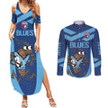 Custom New South Wales Rugby Couples Matching Summer Maxi Dress and Long Sleeve Button Shirt Blues Cockroach Origin Sporty