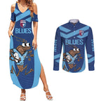 Custom New South Wales Rugby Couples Matching Summer Maxi Dress and Long Sleeve Button Shirt Blues Cockroach Origin Sporty