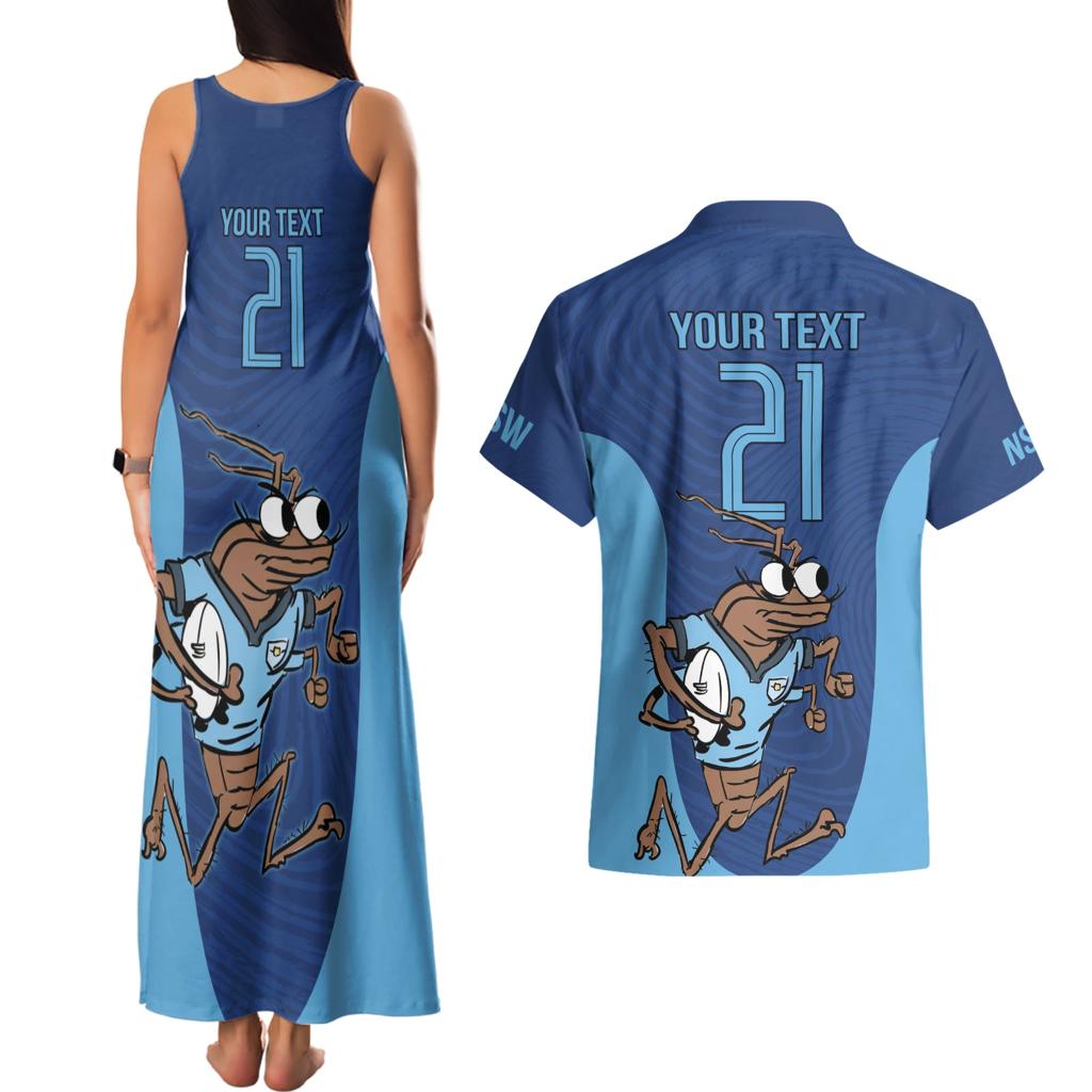 Custom New South Wales Rugby Couples Matching Tank Maxi Dress and Hawaiian Shirt Blues Cockroach Origin Sporty