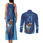 Custom New South Wales Rugby Couples Matching Tank Maxi Dress and Long Sleeve Button Shirt Blues Cockroach Origin Sporty