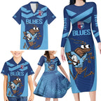 Custom New South Wales Rugby Family Matching Long Sleeve Bodycon Dress and Hawaiian Shirt Blues Cockroach Origin Sporty