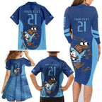 Custom New South Wales Rugby Family Matching Long Sleeve Bodycon Dress and Hawaiian Shirt Blues Cockroach Origin Sporty
